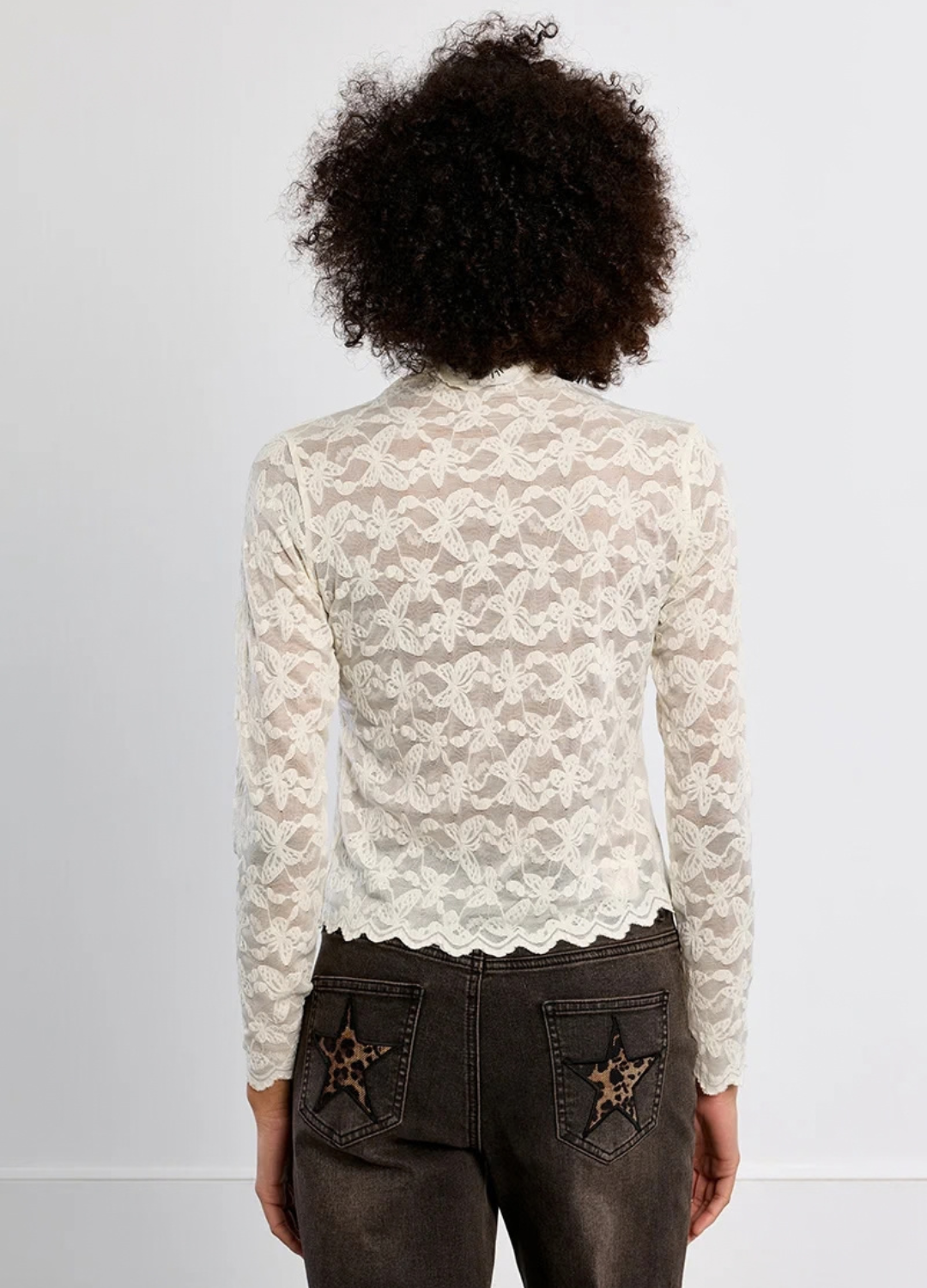 Nora Embroidered Mesh Long Sleeve Top