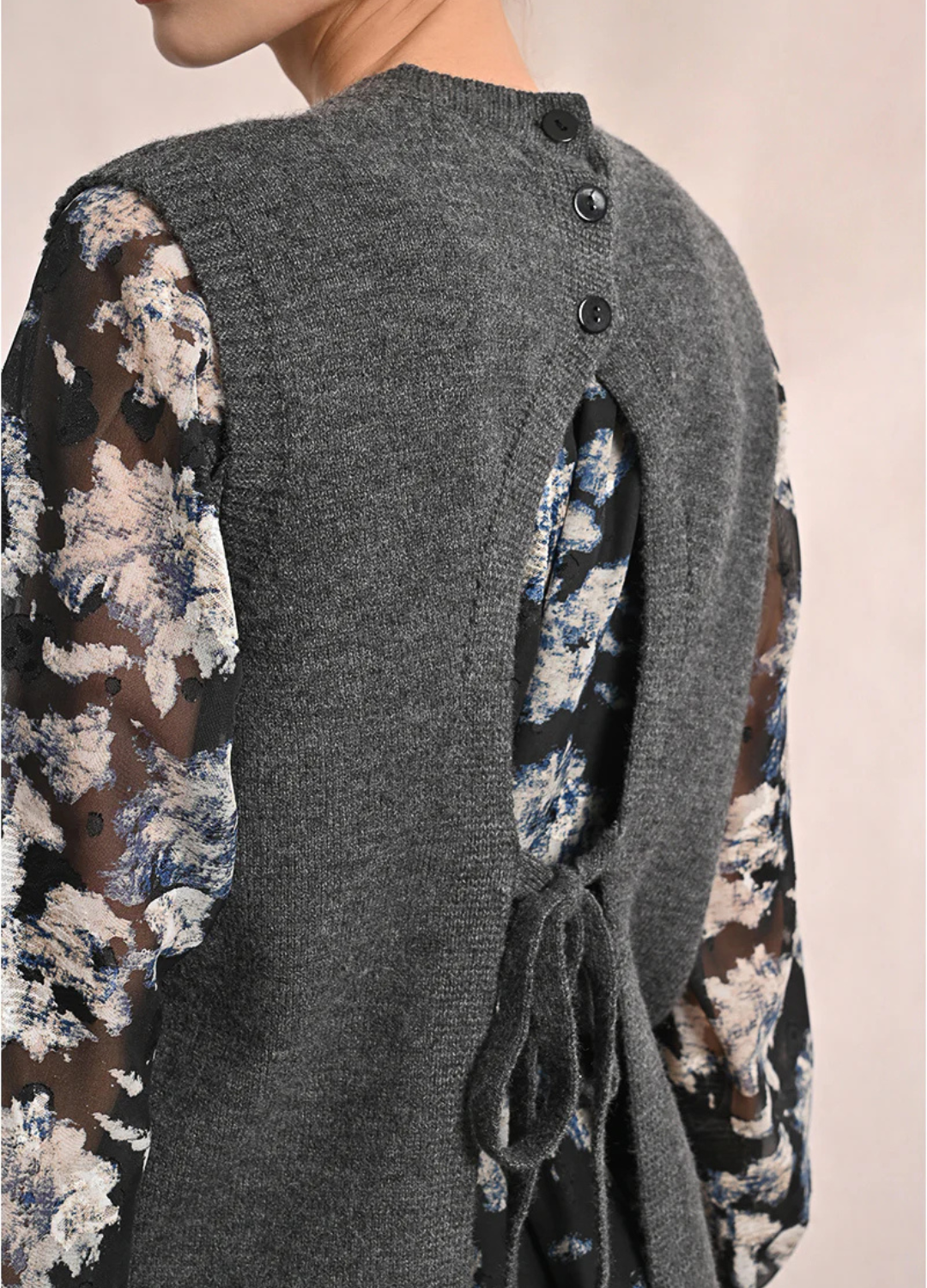 Sleeveless Knit Sweater Vest with Button & Tie Back