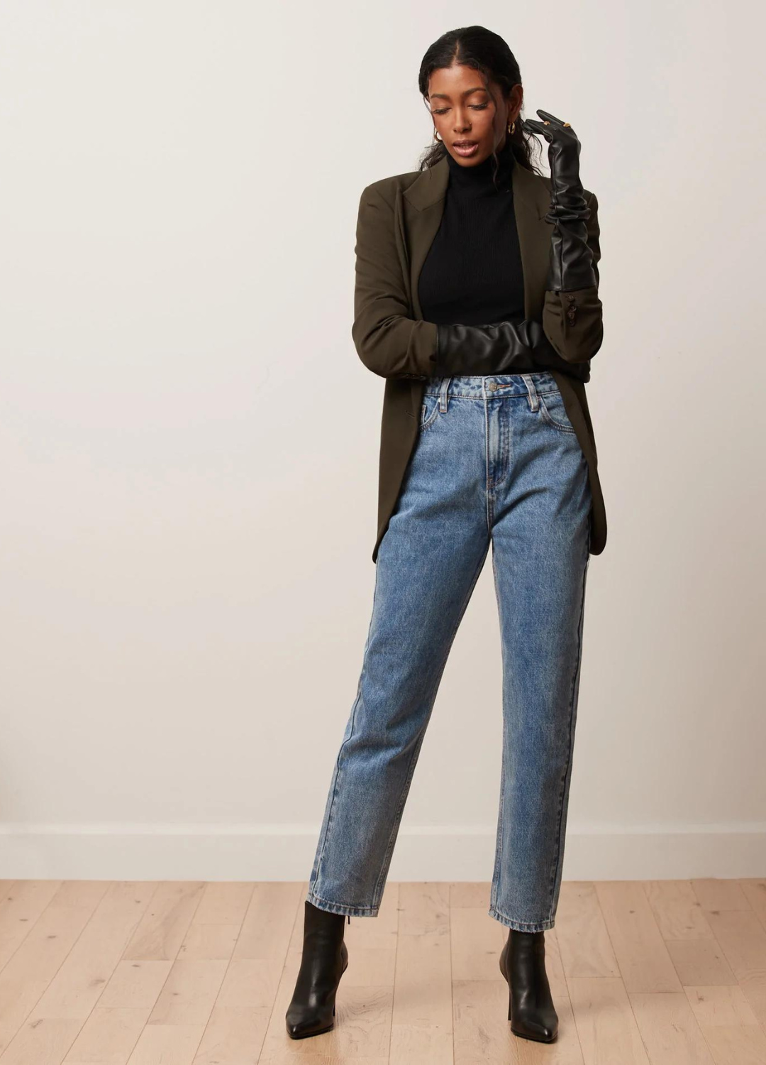 High Rise Slim Leg 100% Cotton Denim in Blue Acid