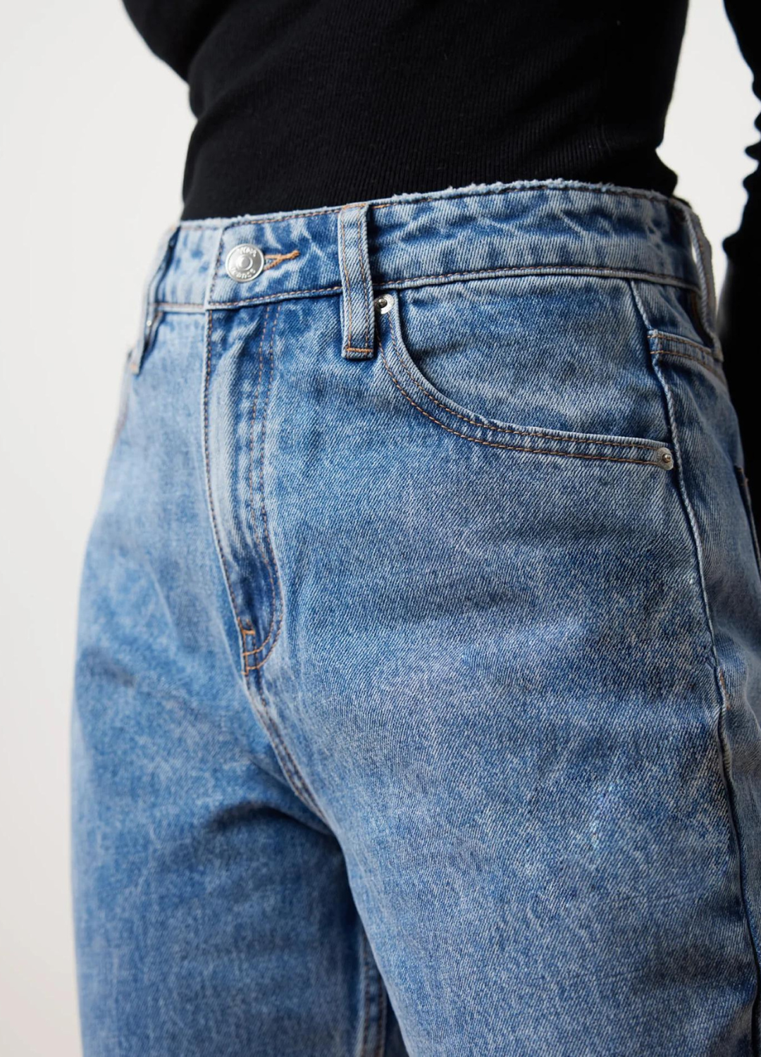 High Rise Slim Leg 100% Cotton Denim in Blue Acid