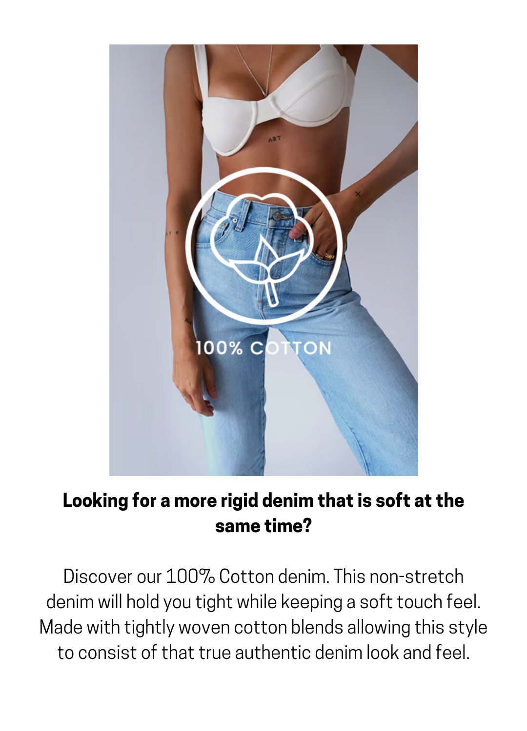 High Rise Slim Leg 100% Cotton Denim in Blue Acid