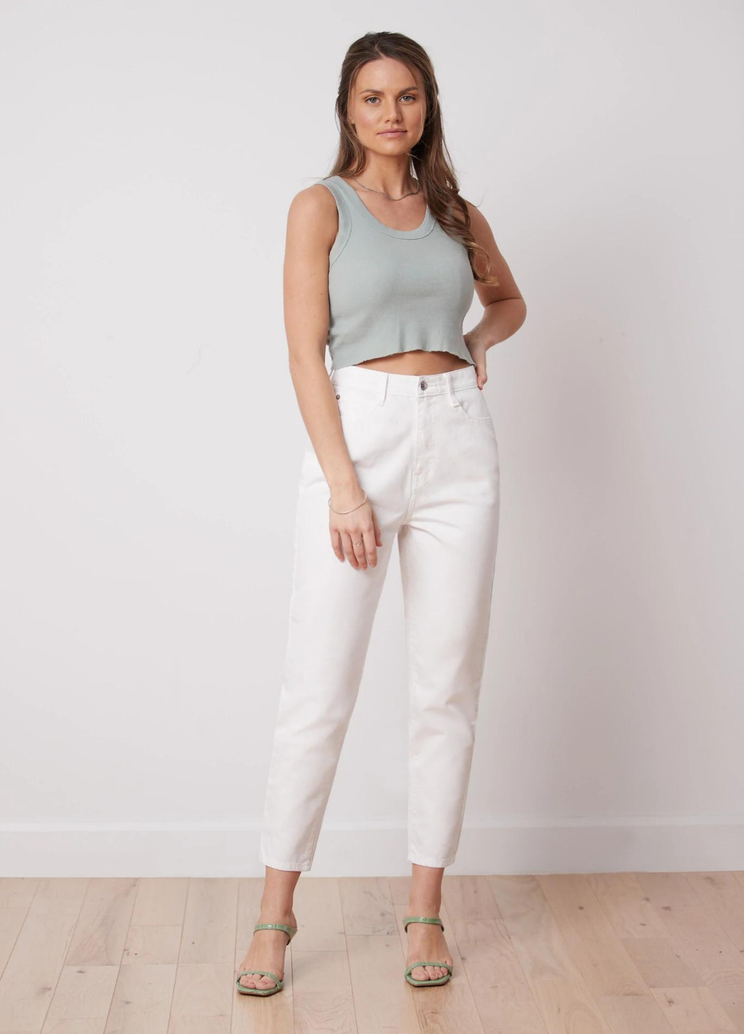 High Rise Slim Leg 100% Cotton Denim in White