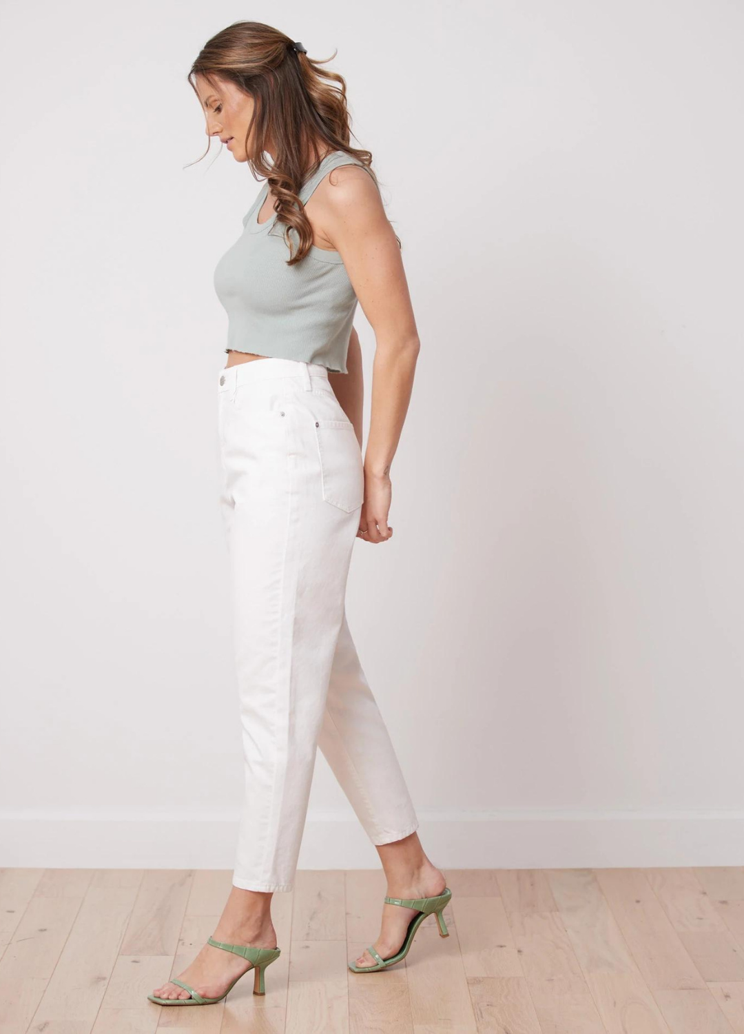 High Rise Slim Leg 100% Cotton Denim in White