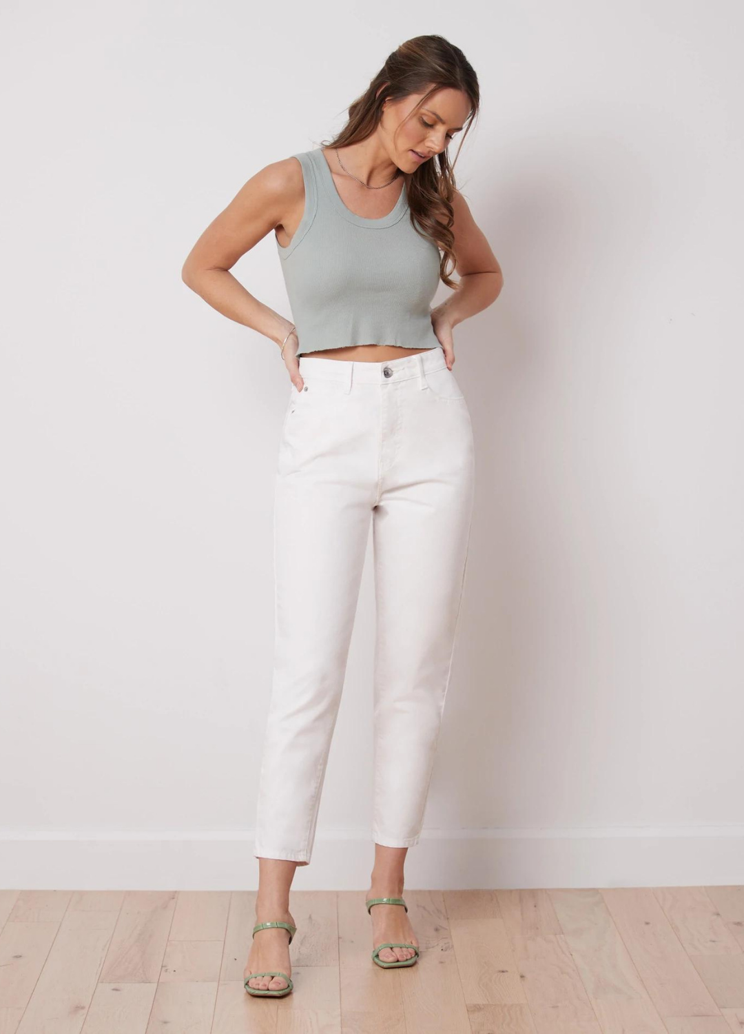 High Rise Slim Leg 100% Cotton Denim in White