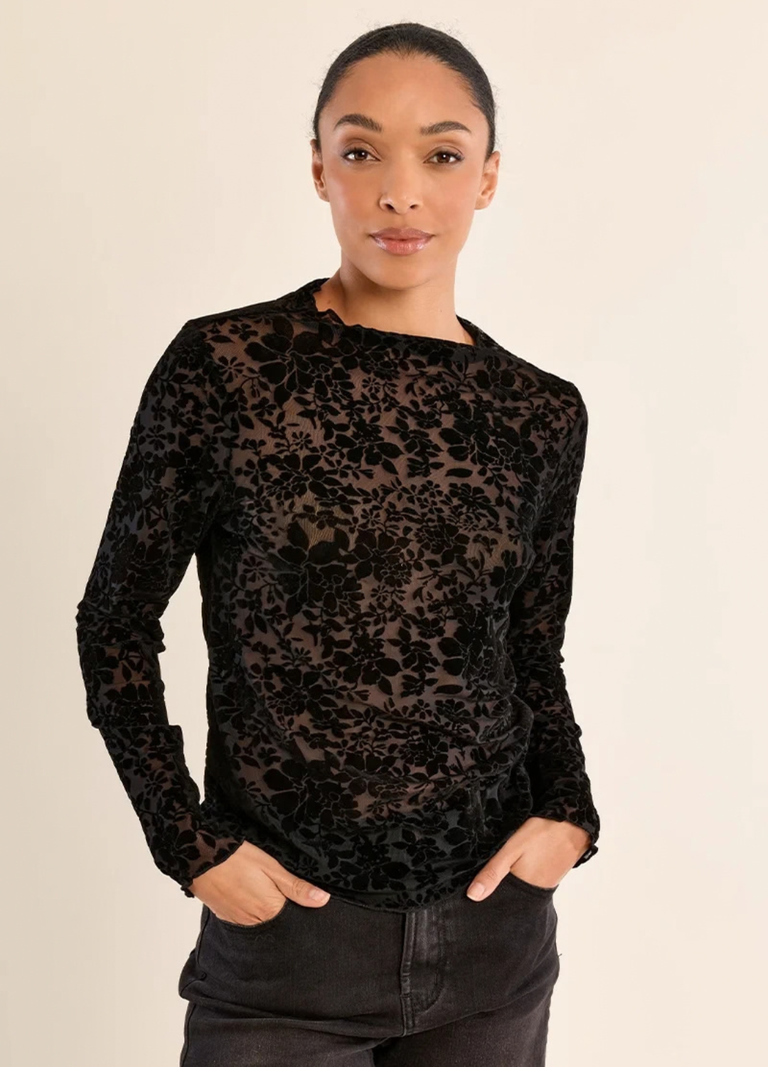 Marissa Sheer Floral Flocked Top