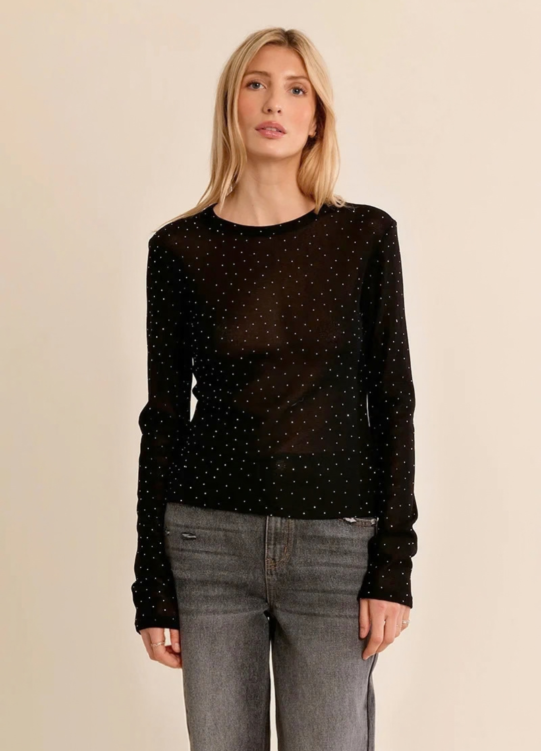 Daria Long Sleeve Mesh Polka Dot Top
