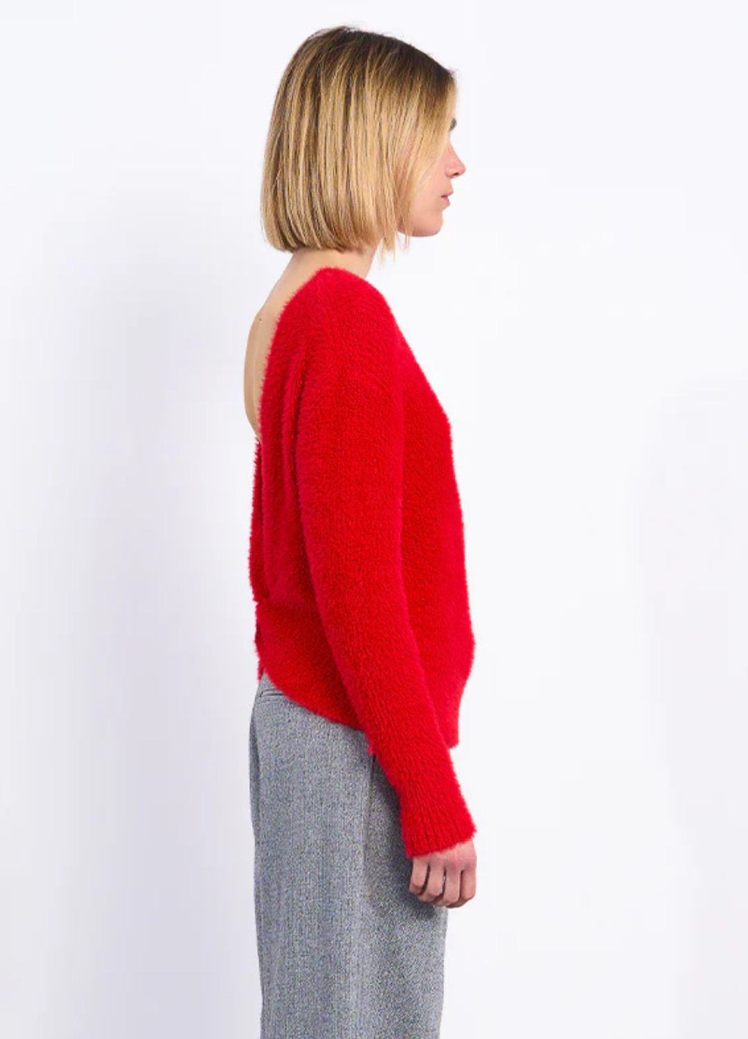 Fluffy Knit Sweater with Cross-Over Back