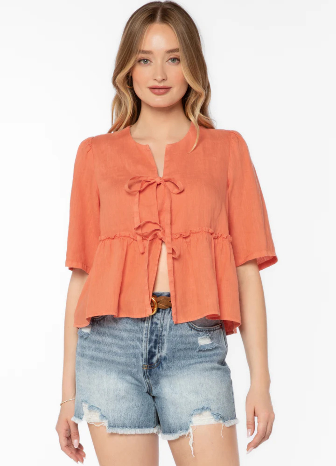 Bevie Linen Peplum Top