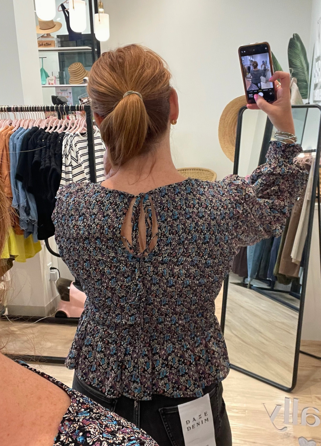 Floral Print Long Sleeve Smocked Blouse