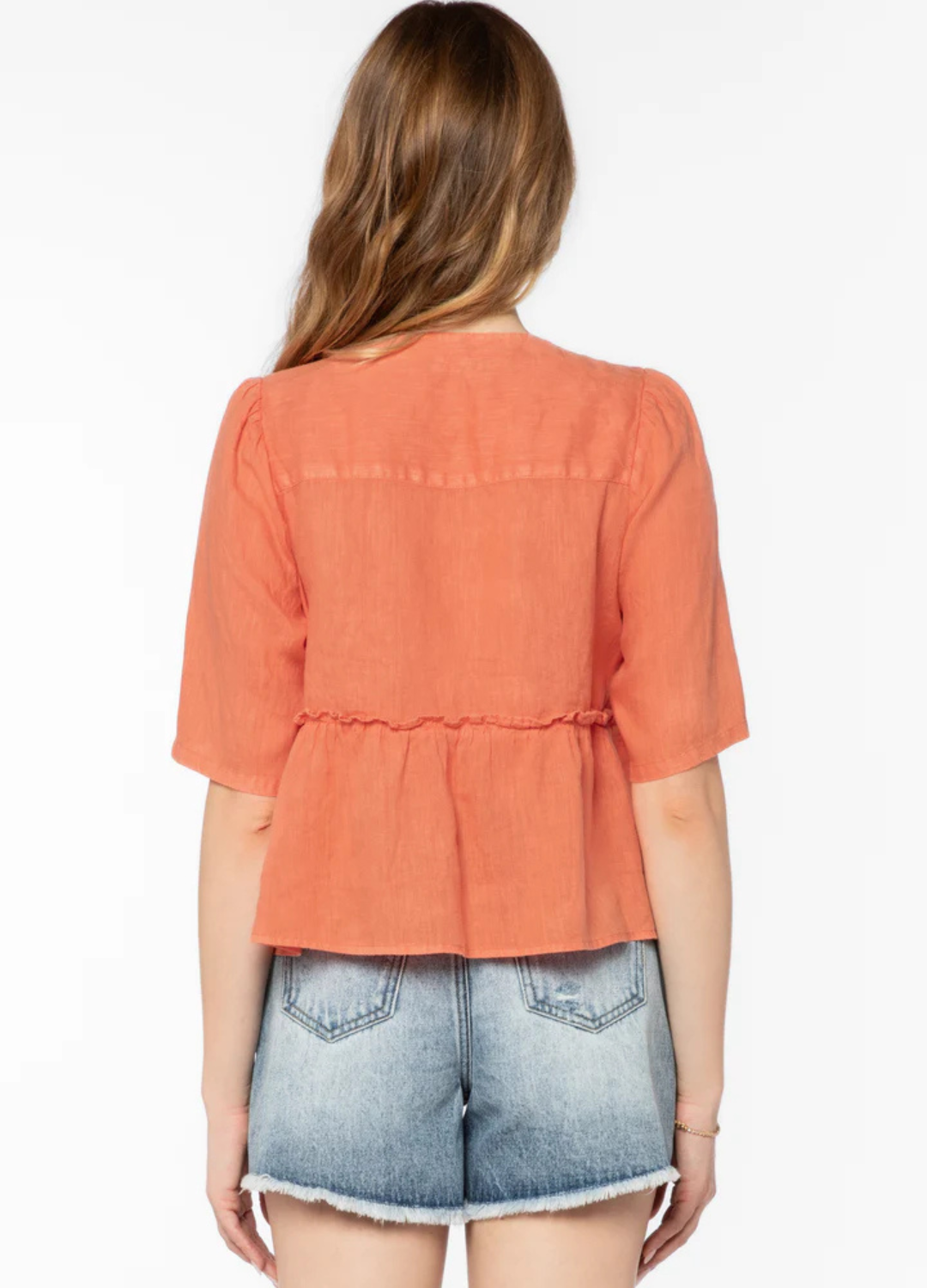 Bevie Linen Peplum Top