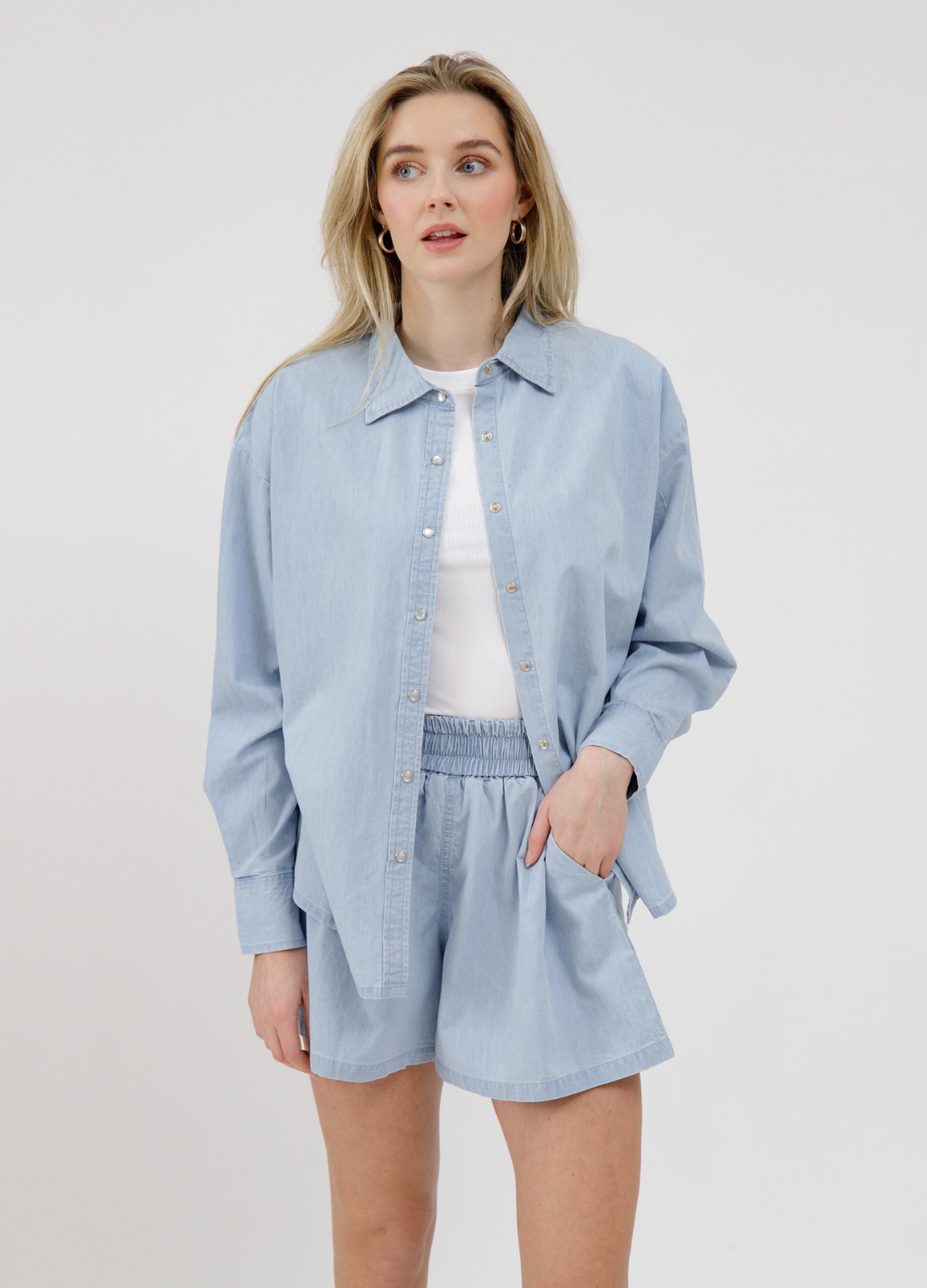 Chambray Button Up With Pearl Snaps