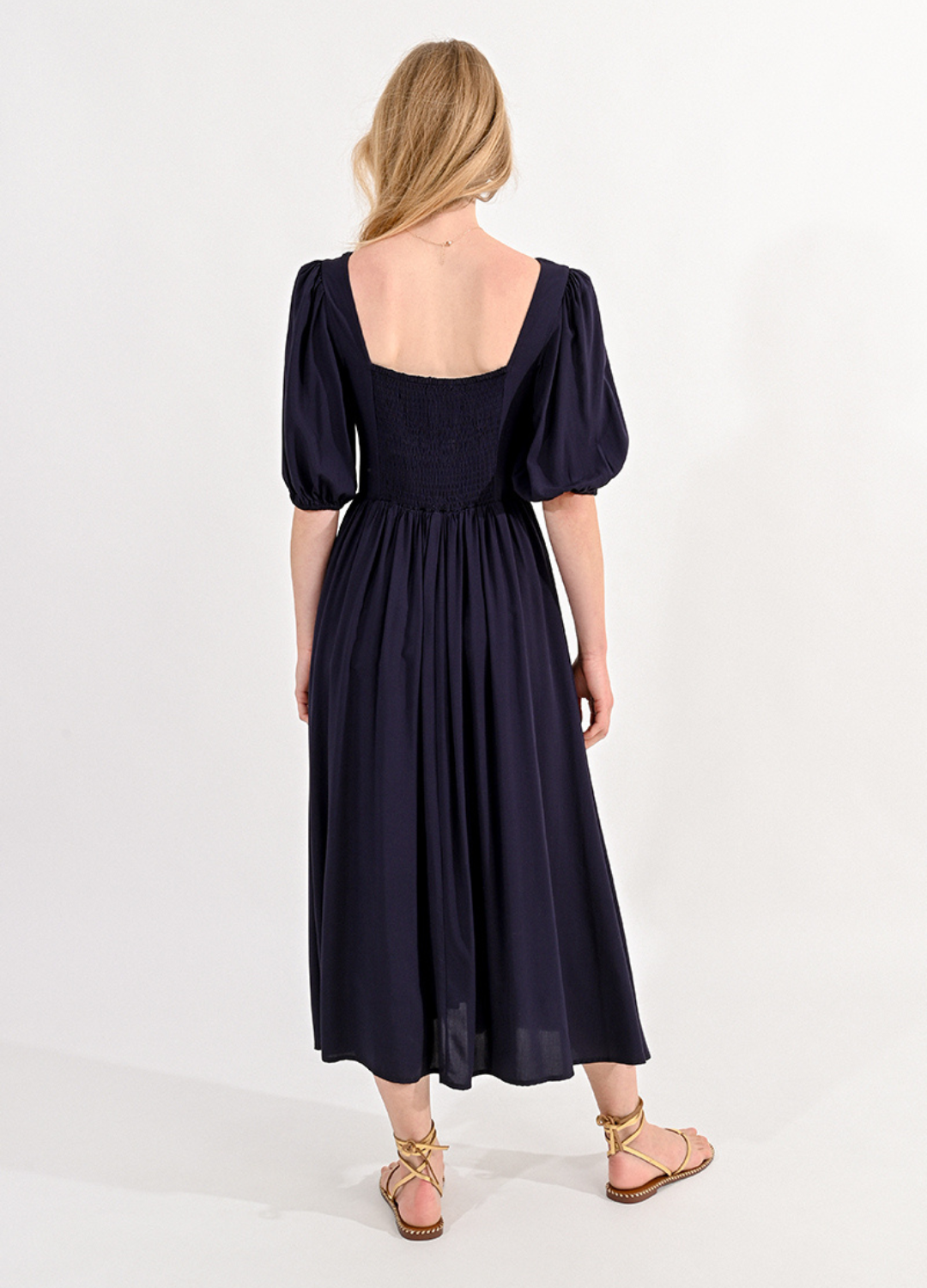 V-Neck Maxi Dress with Balloon Sleeves