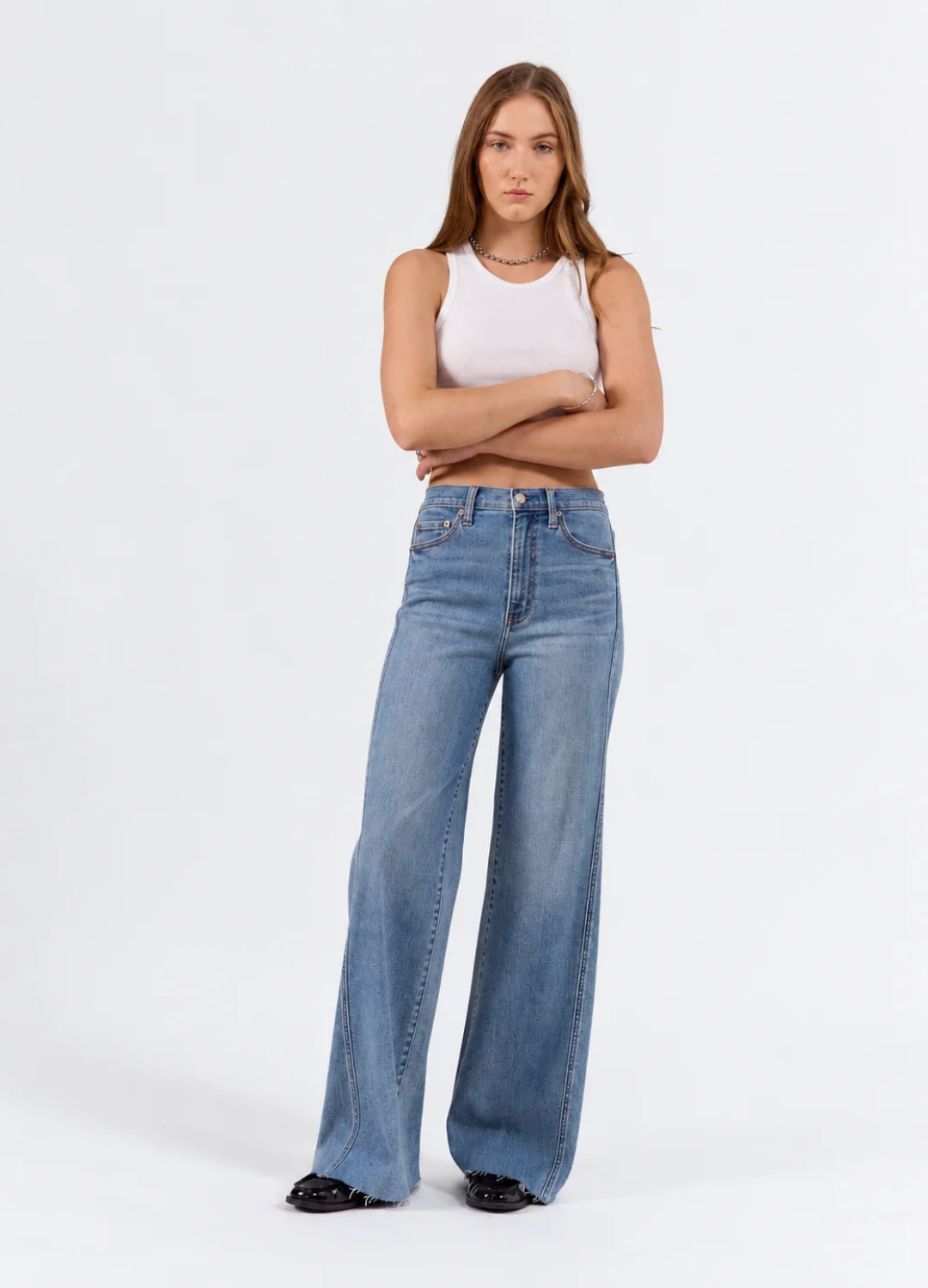 Far Out High Rise Wide with Statement Seaming in Make Believe