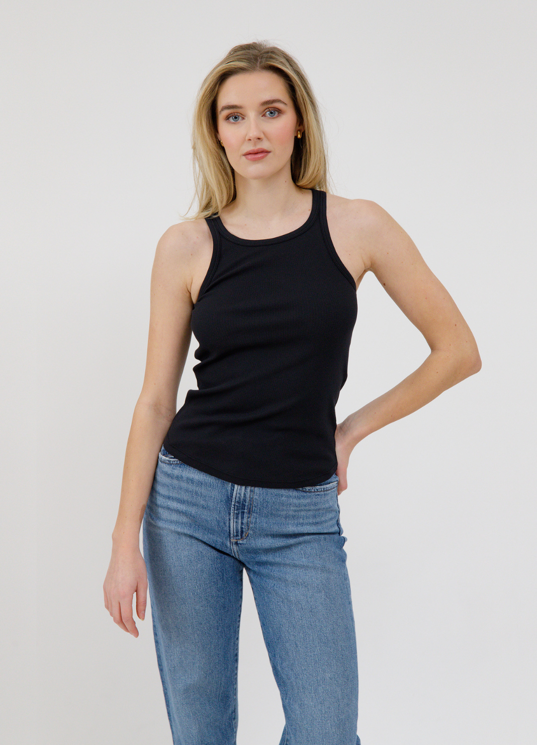 Curved Hem Ribbed Tank