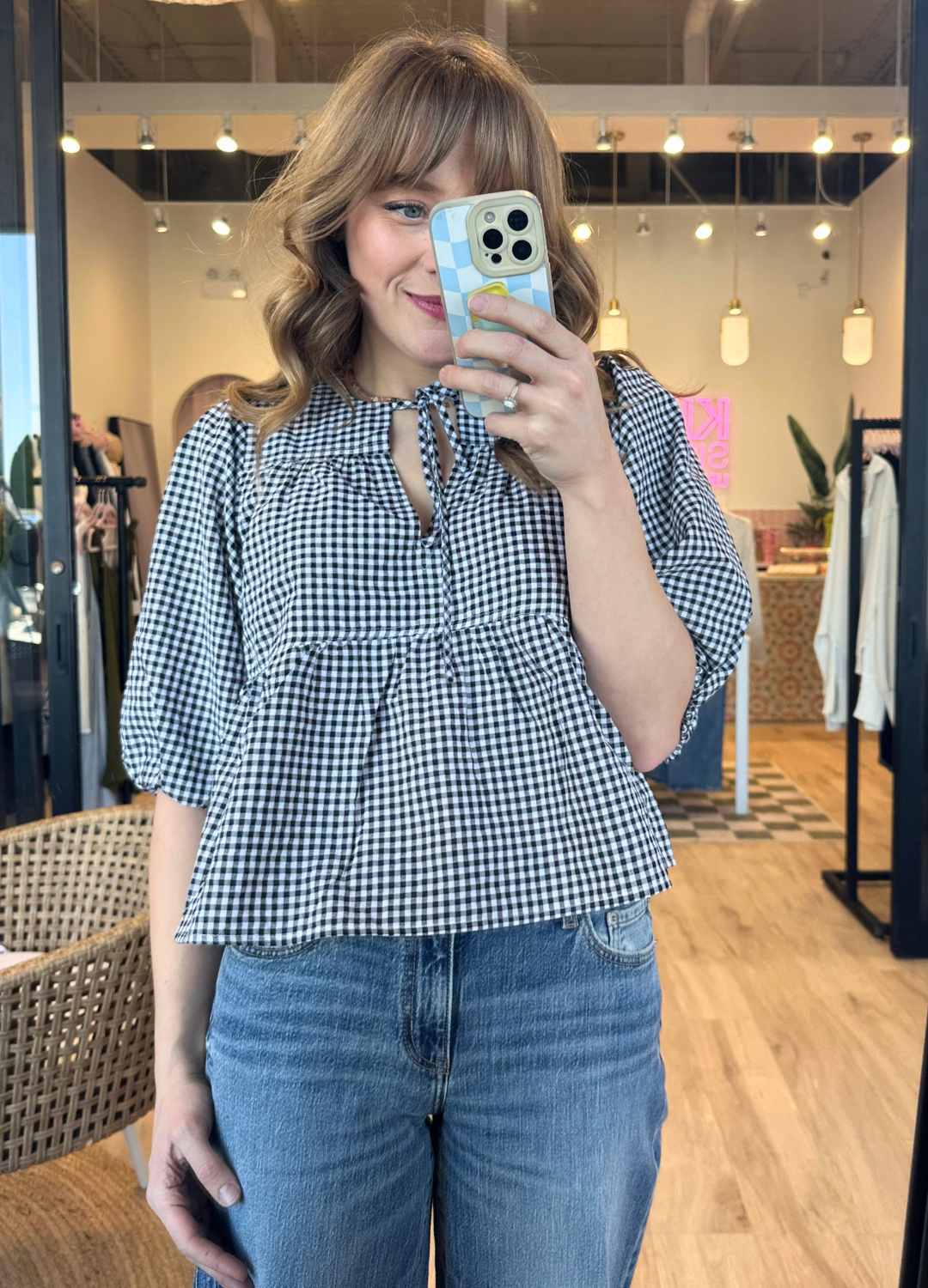 Ferlita Black Gingham Top