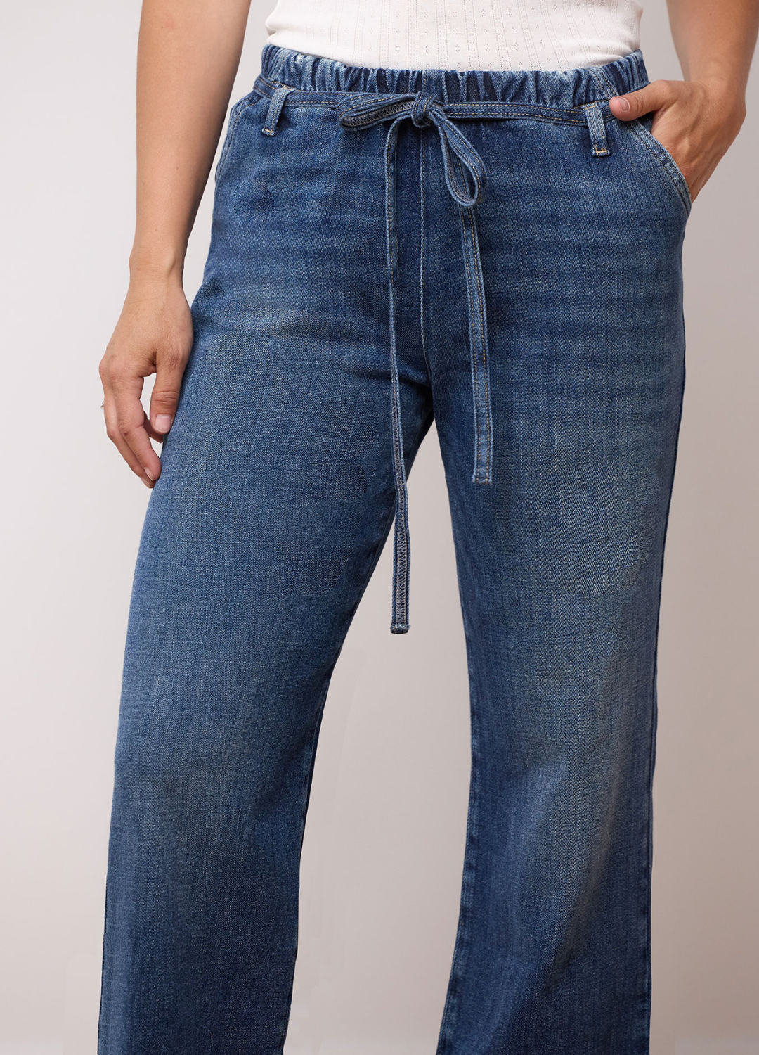High Rise Wide Leg Pull-On Soft Denim Pants in Sunday