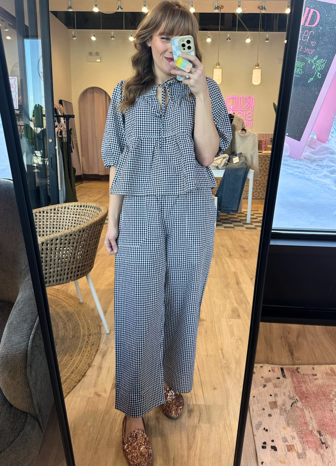 Ferlita Black Gingham Top