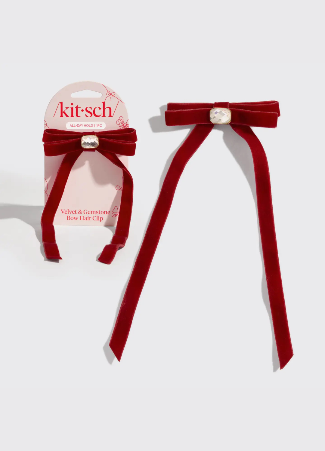 Velvet & Gemstone Bow Hair Clip