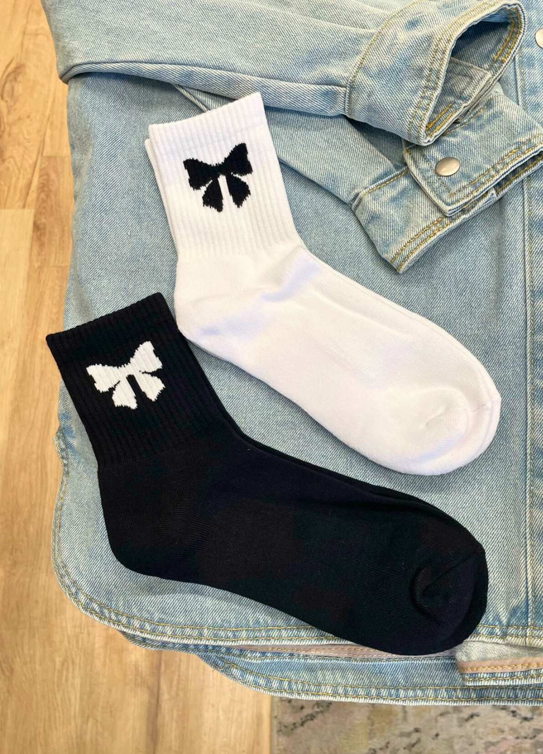 Socks with Contrasting Printed Bow