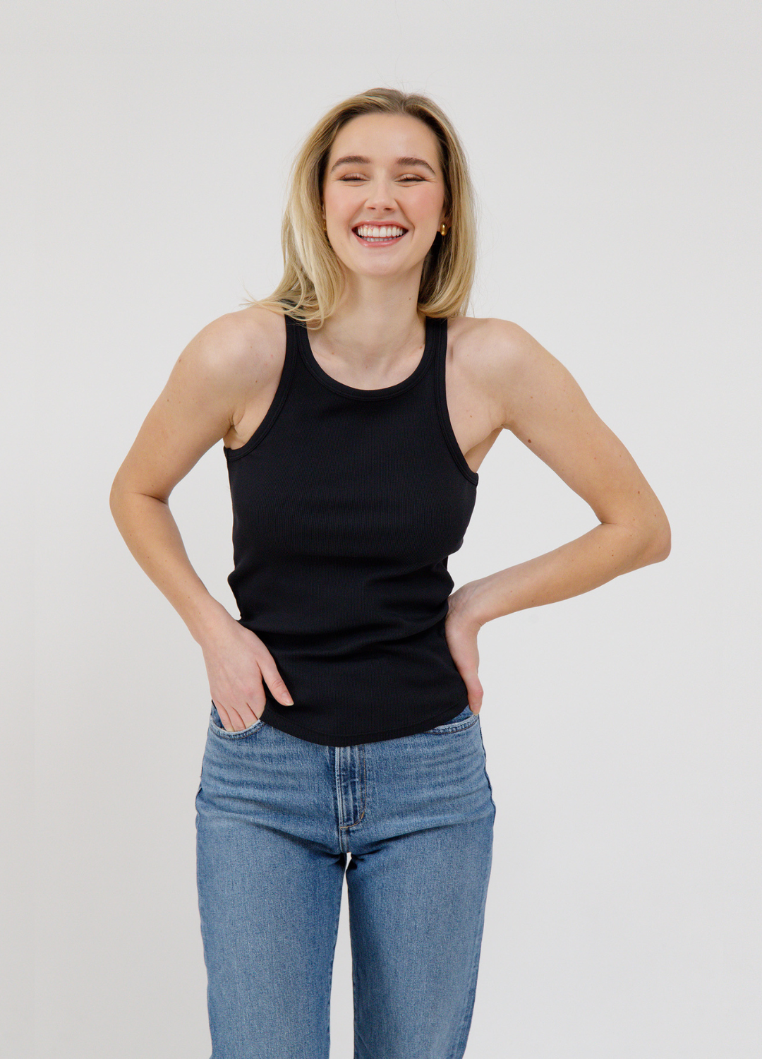 Curved Hem Ribbed Tank