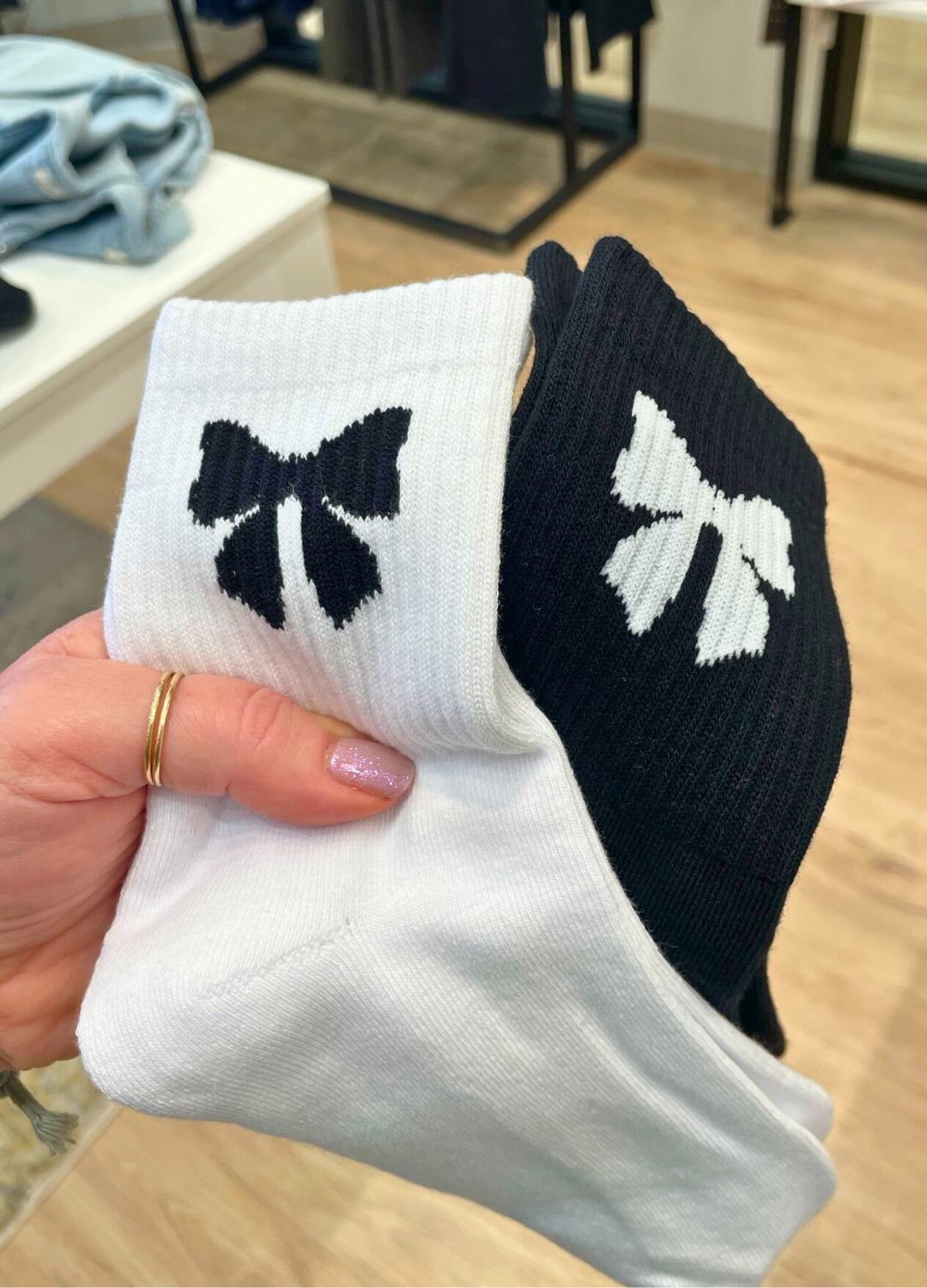 Socks with Contrasting Printed Bow