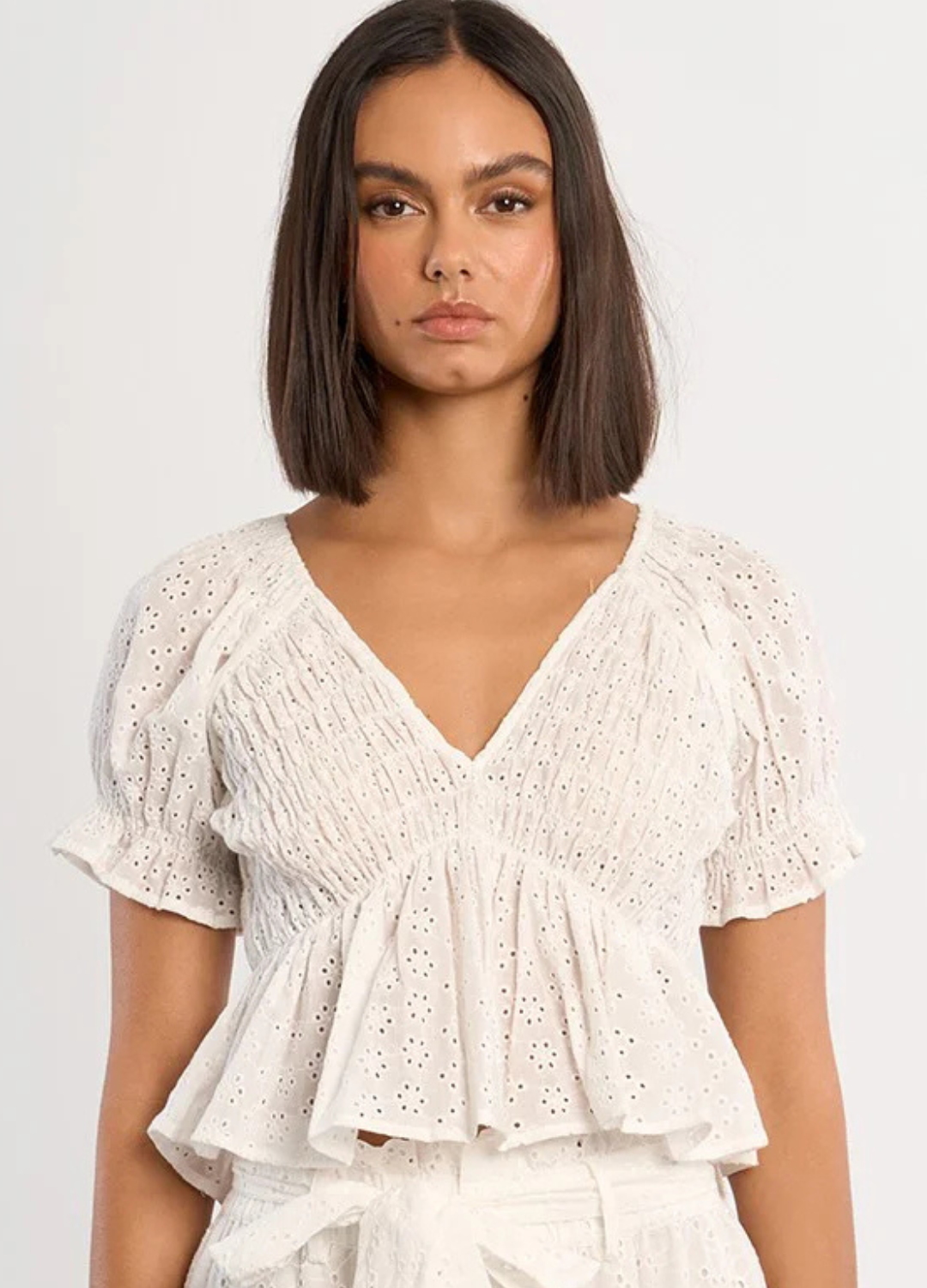 Ashley Eyelet V Neck Top