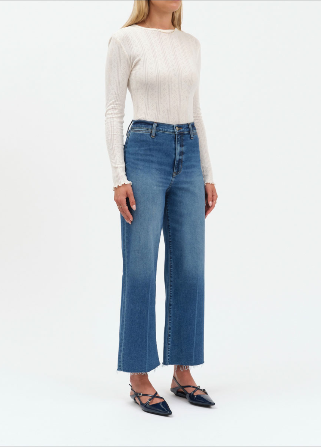 Pleaser Wide Leg Cropped in Indigo Wave