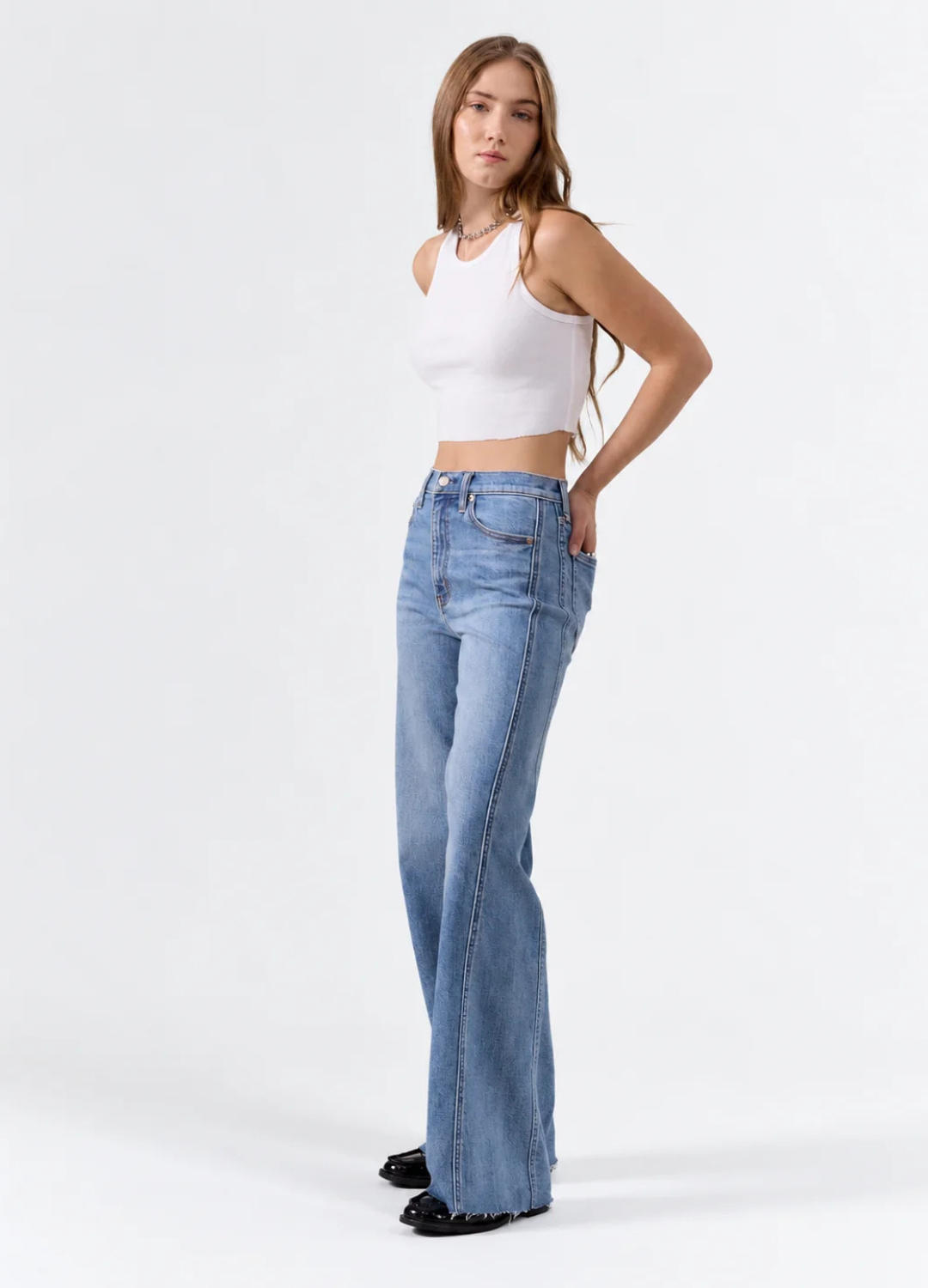 Far Out High Rise Wide with Statement Seaming in Make Believe
