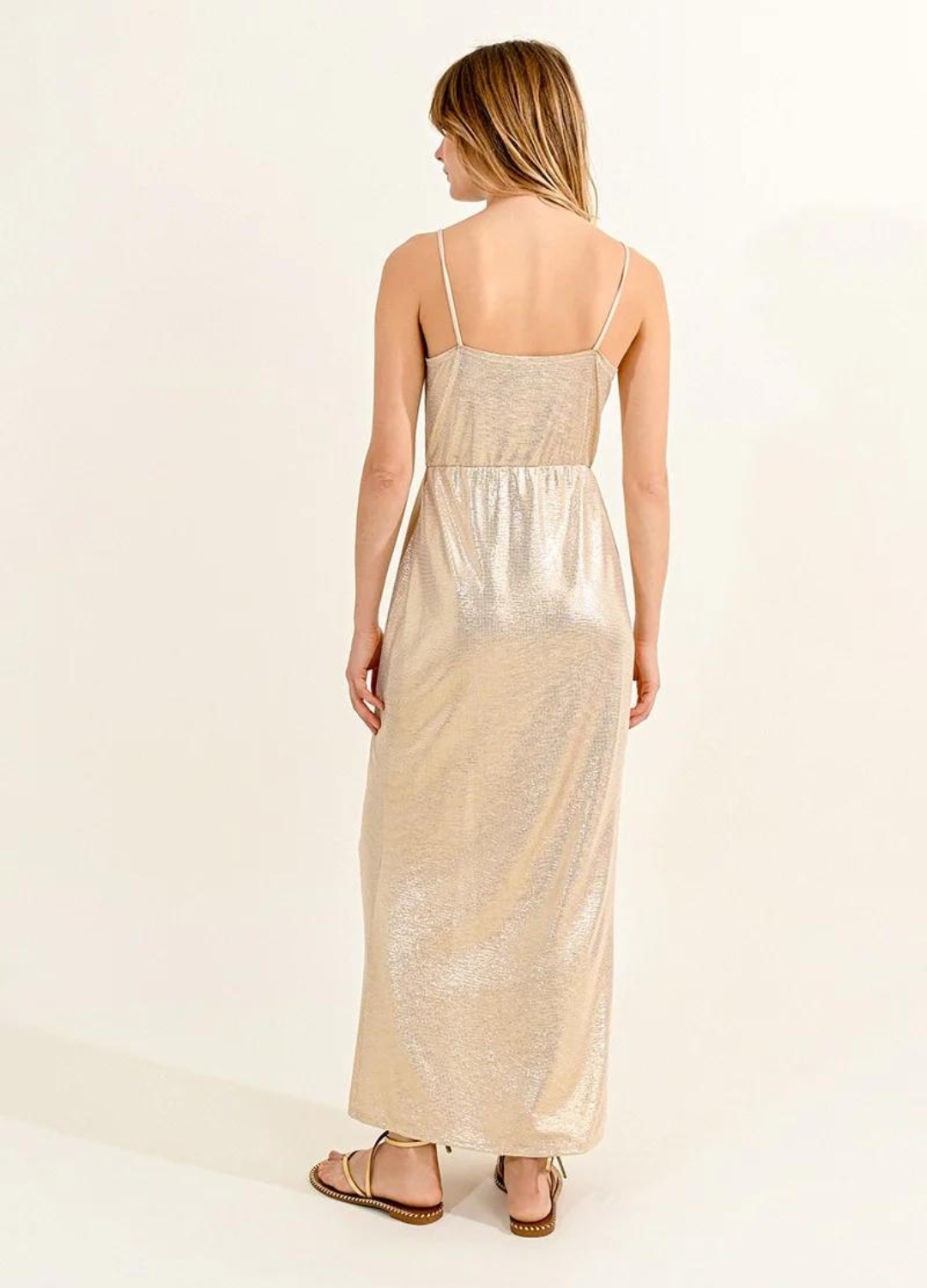 Golden Maxi Dress with Front Slit