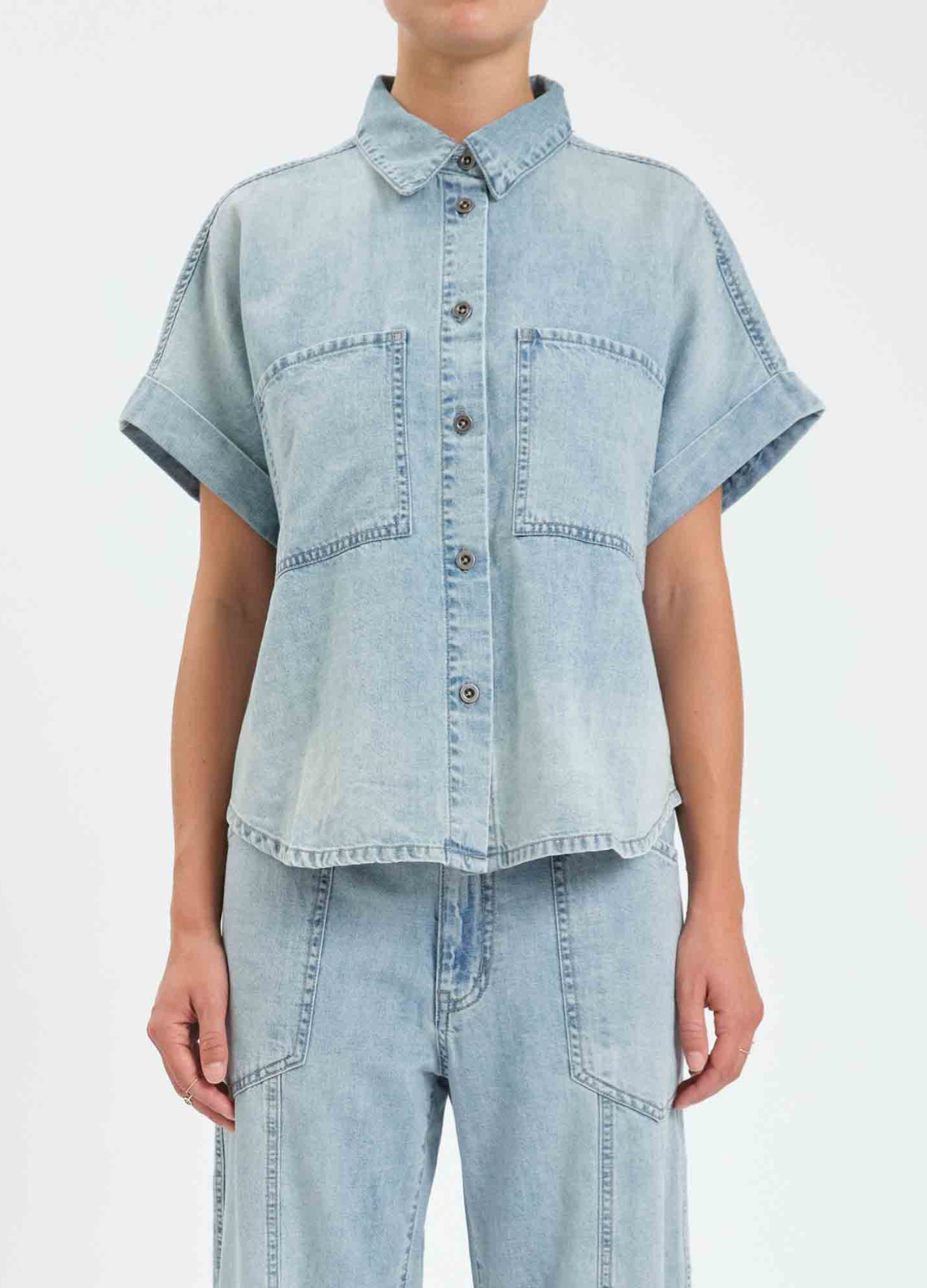 Shore Rolled Short Sleeve Chambray Top