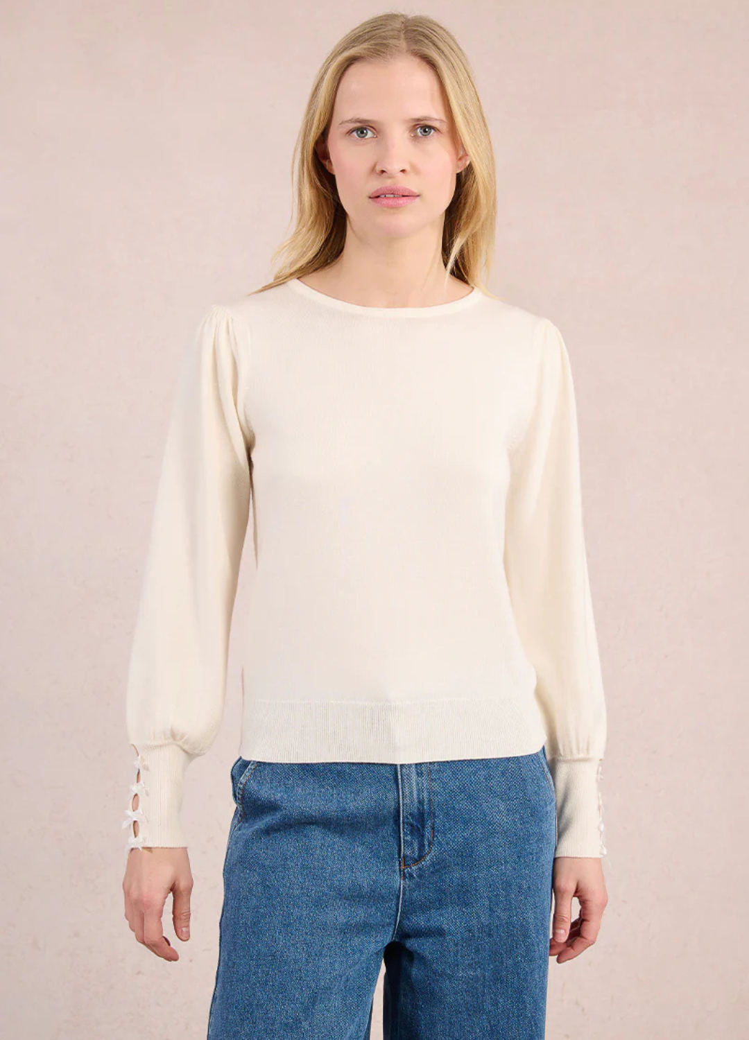 Fine Knit Sweater with Bow Details