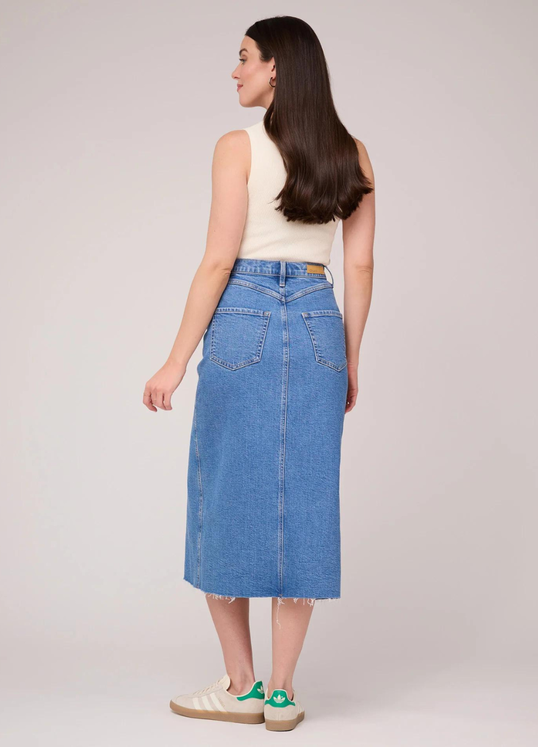 Midi Length High Waist Denim Skirt