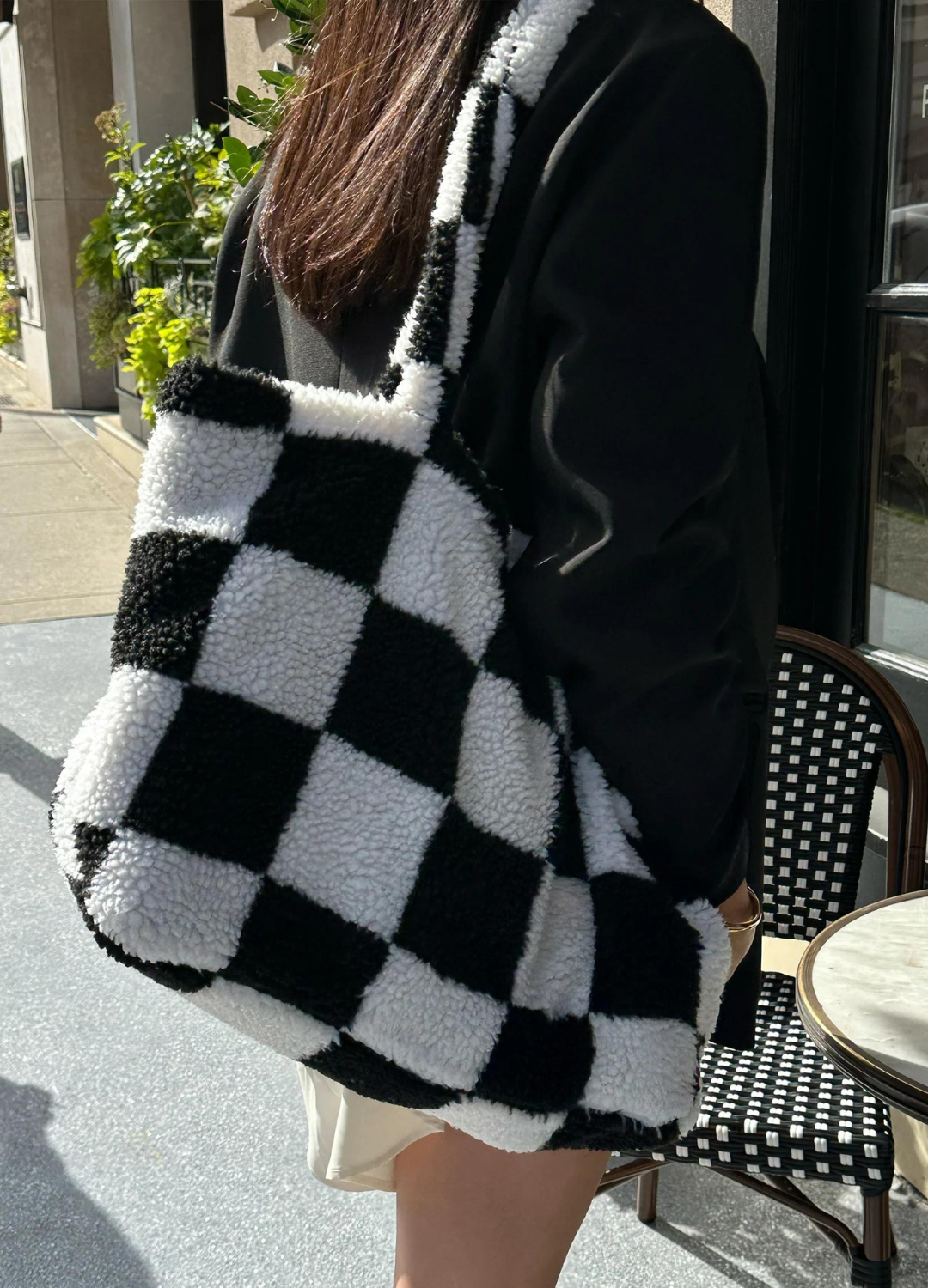 Checkerboard Sherpa Tote Bag