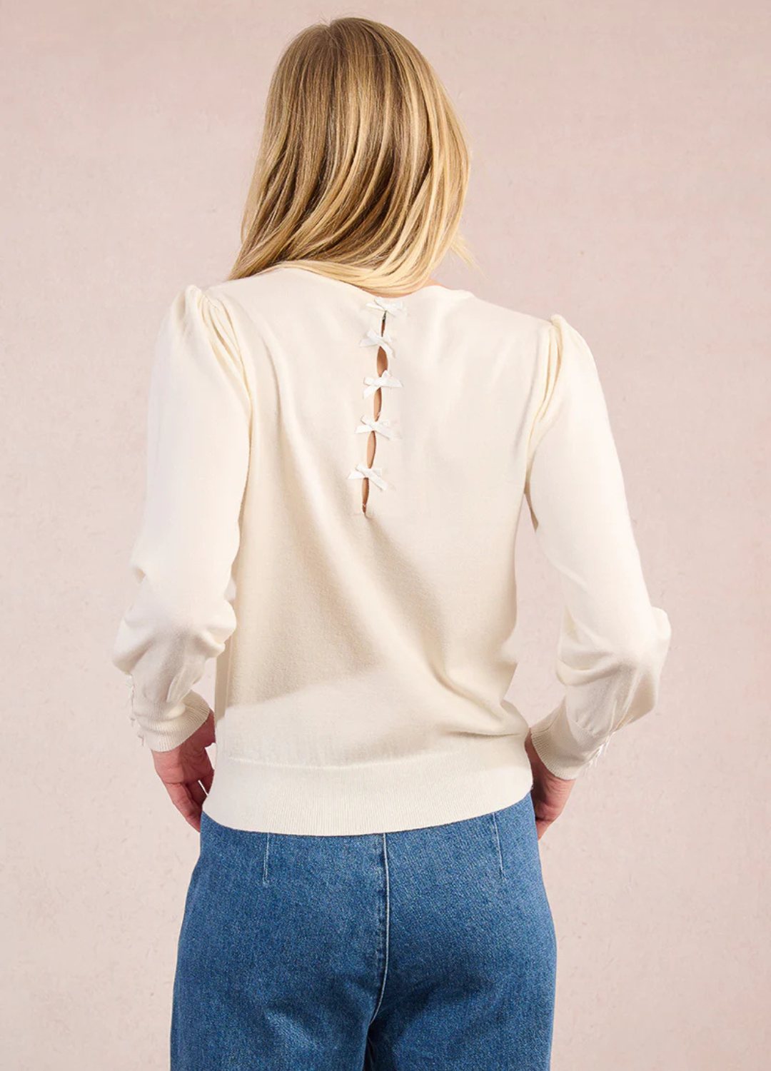Fine Knit Sweater with Bow Details