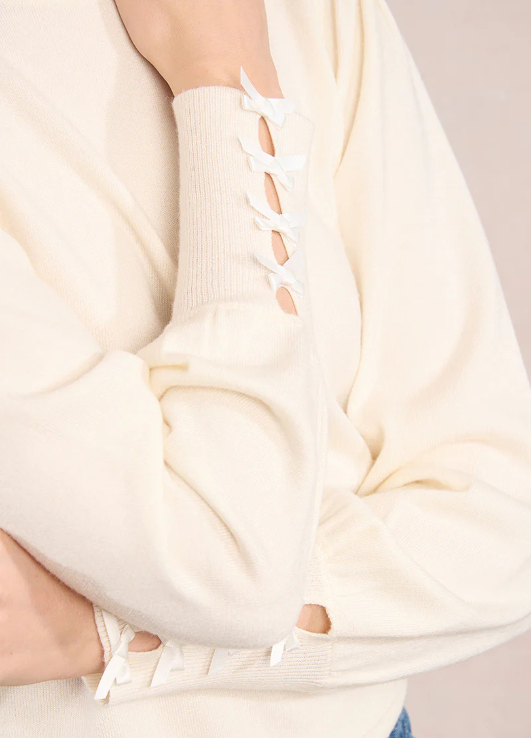 Fine Knit Sweater with Bow Details