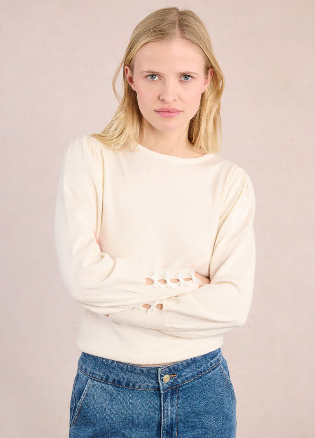 Fine Knit Sweater with Bow Details