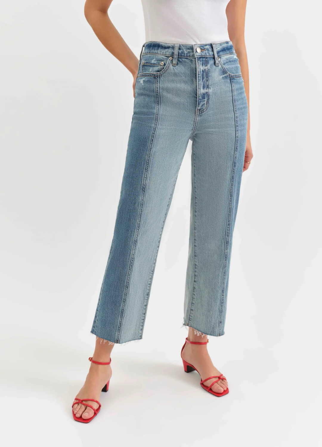 Sundaze Vintage Straight-Leg Crop Two-Tone Jeans