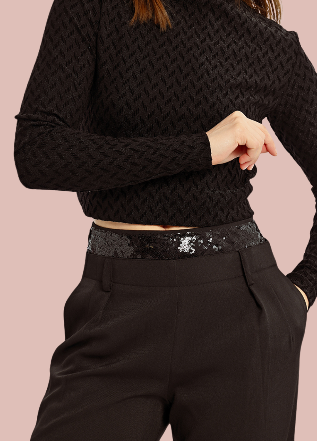 Dress Pant With Sequin Waistband