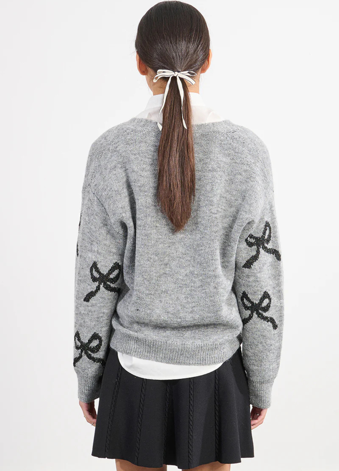 Bow Print Knit Cardigan