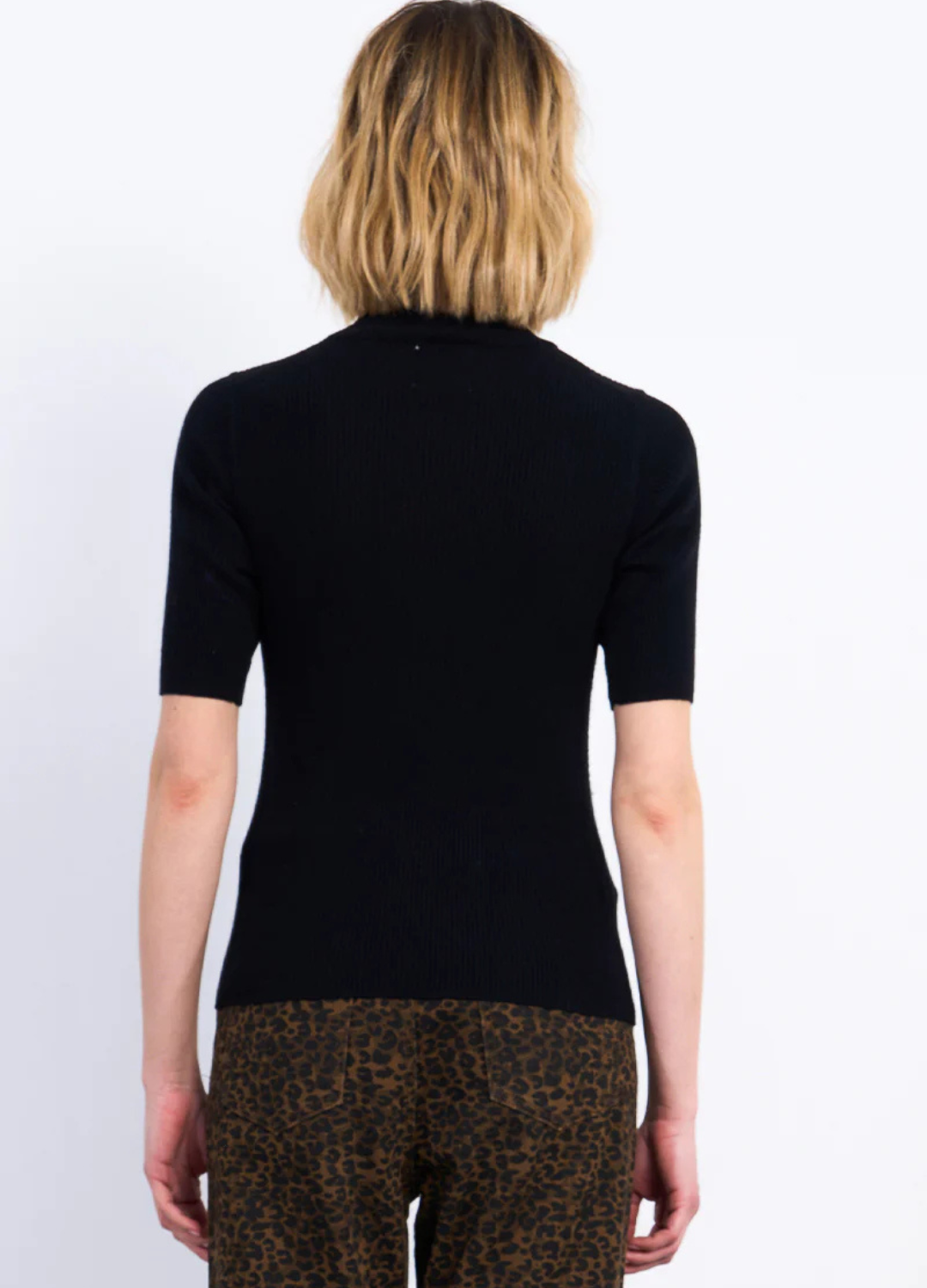 Ribbed Knit Half Sleeve Turtleneck Sweater