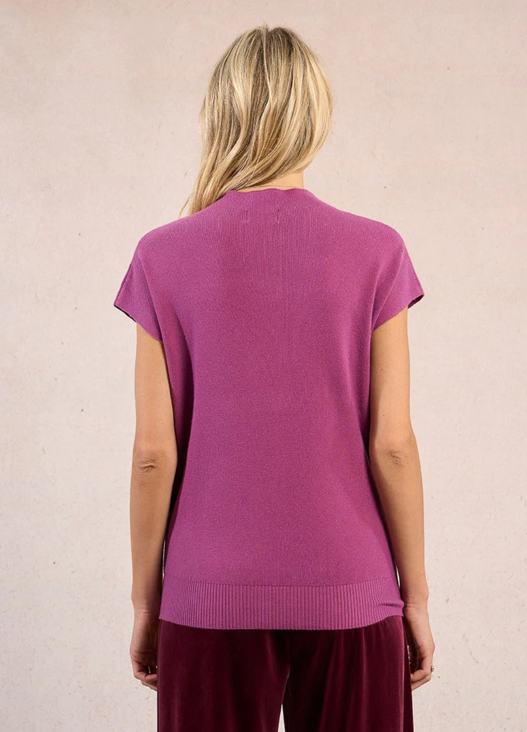 Fine Knit Short Sleeve Mock Neck Sweater