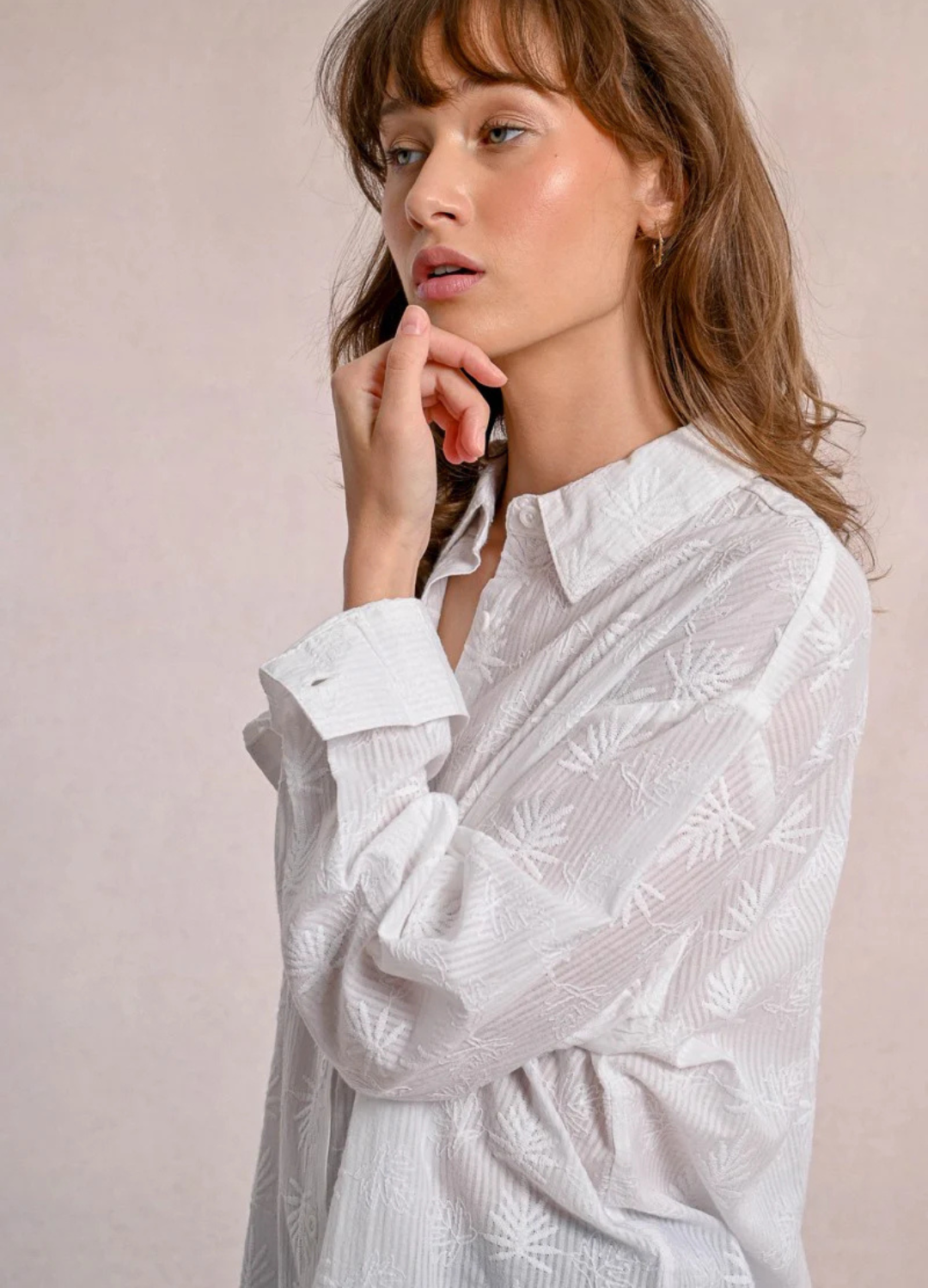 Palm Leaf Long Sleeve Button Up Shirt
