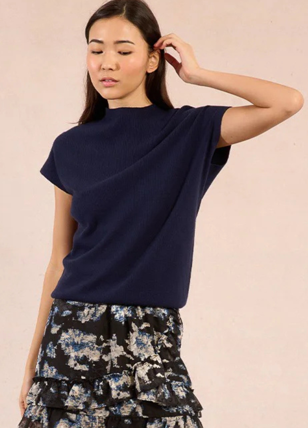 Fine Knit Short Sleeve Mock Neck Sweater