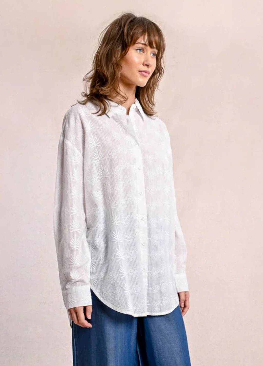 Palm Leaf Long Sleeve Button Up Shirt