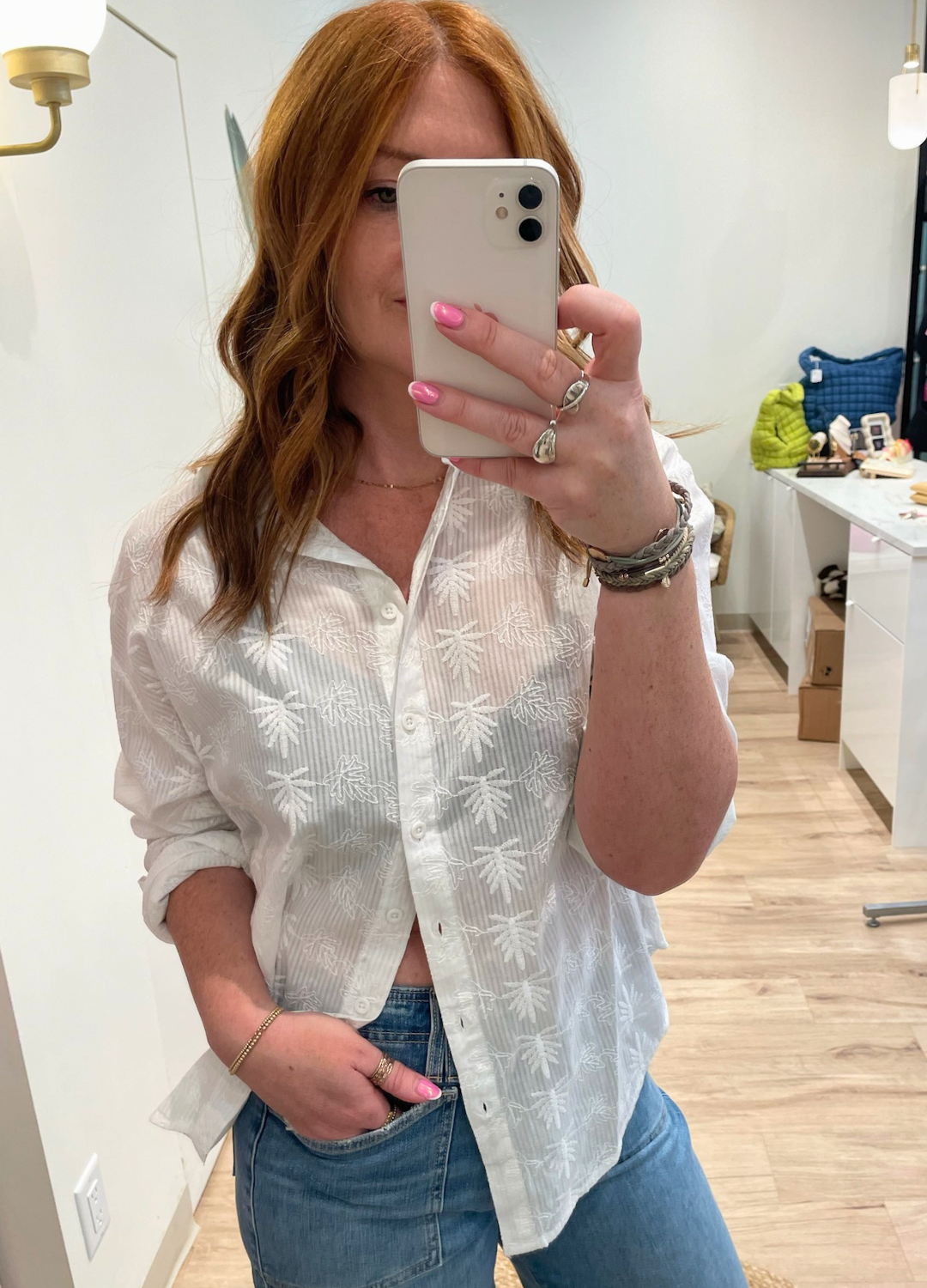 Palm Leaf Long Sleeve Button Up Shirt