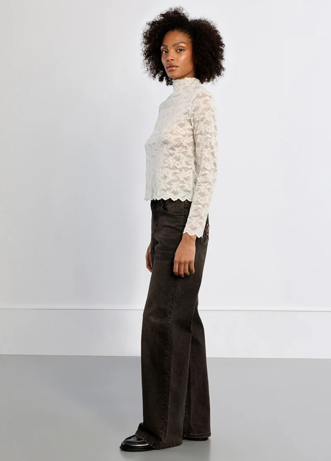 Nora Embroidered Mesh Long Sleeve Top