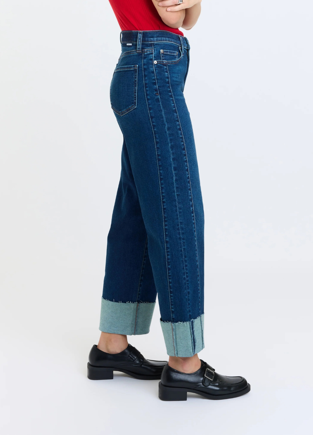 Pleaser High Rise Wide Leg with Oversized Cuff in Slow Motion