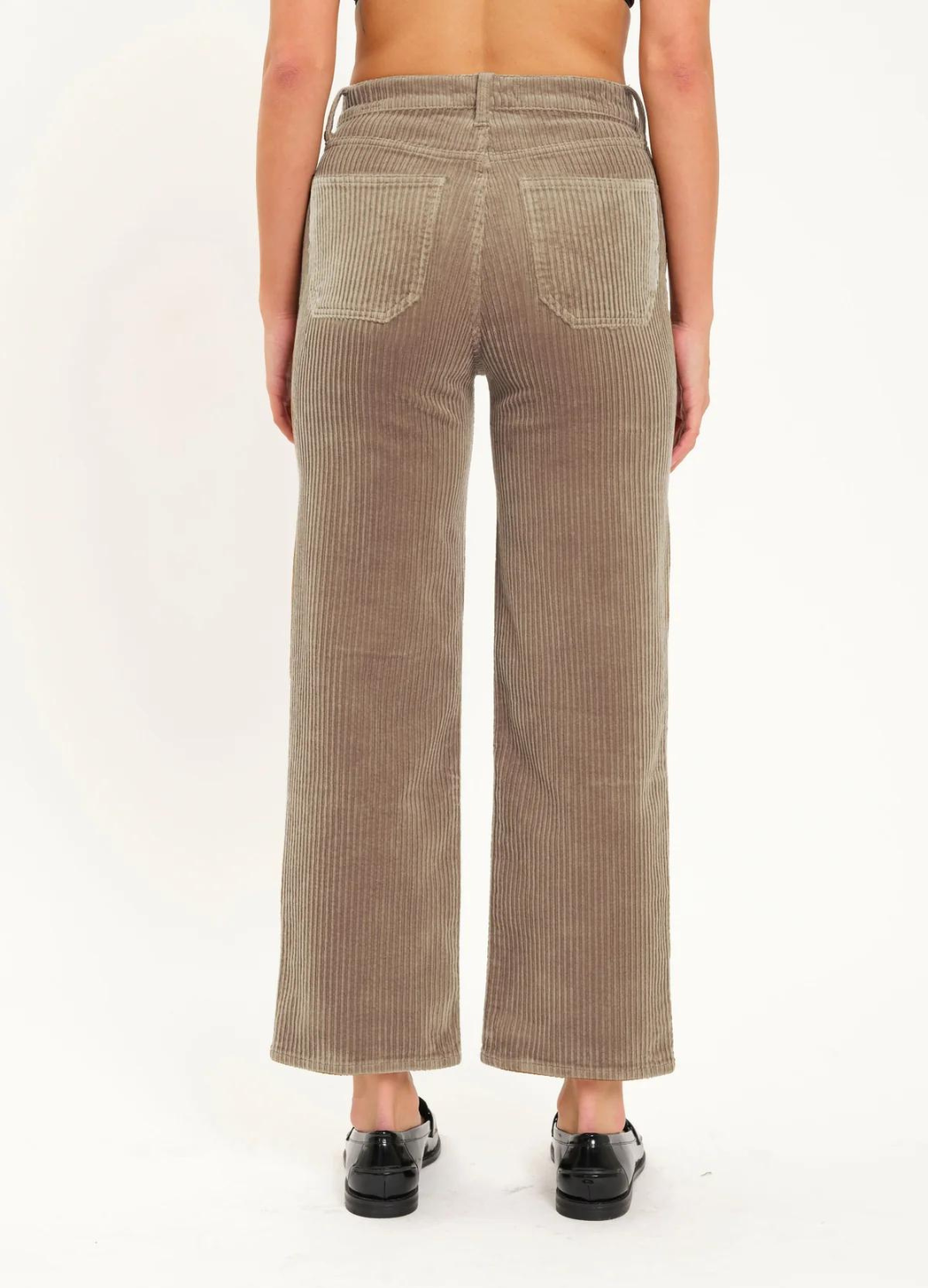 Pleaser High Rise Wide Leg Cropped Corduroy Pant in Decaf