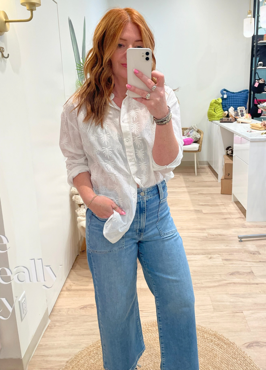 Palm Leaf Long Sleeve Button Up Shirt