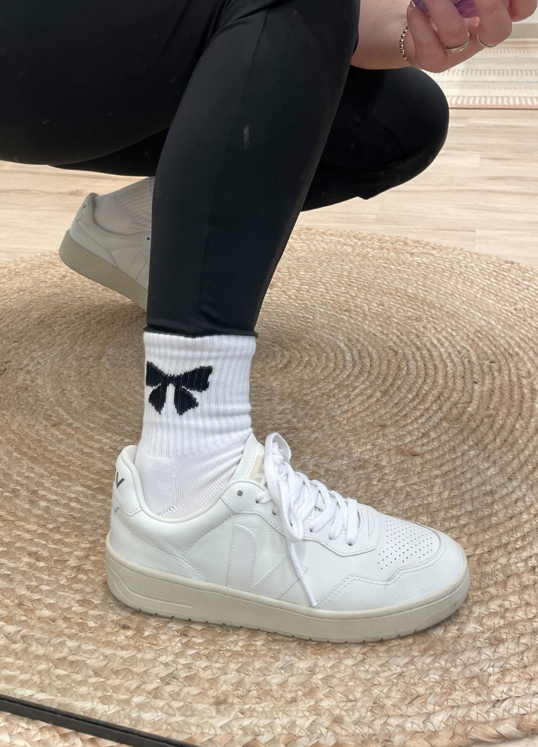 Socks with Contrasting Printed Bow